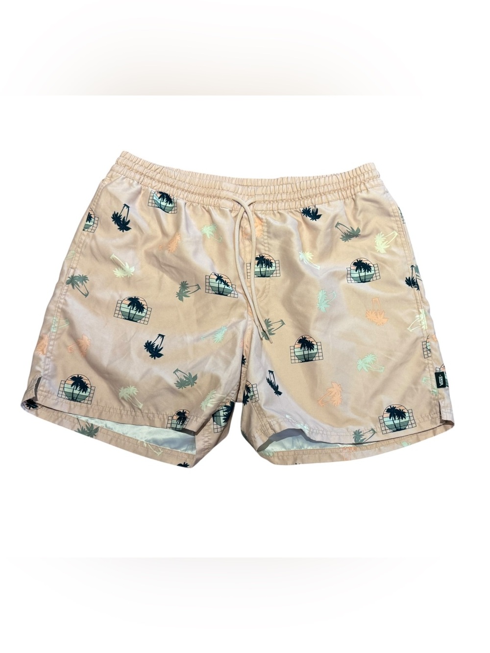 Vans Mens XL Relaxed Fit Pale Pink Palm-Print Swim Shorts
